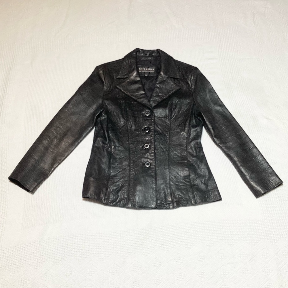 Wilsons Genuine Leather Black Jacket Size M Front Button Closure